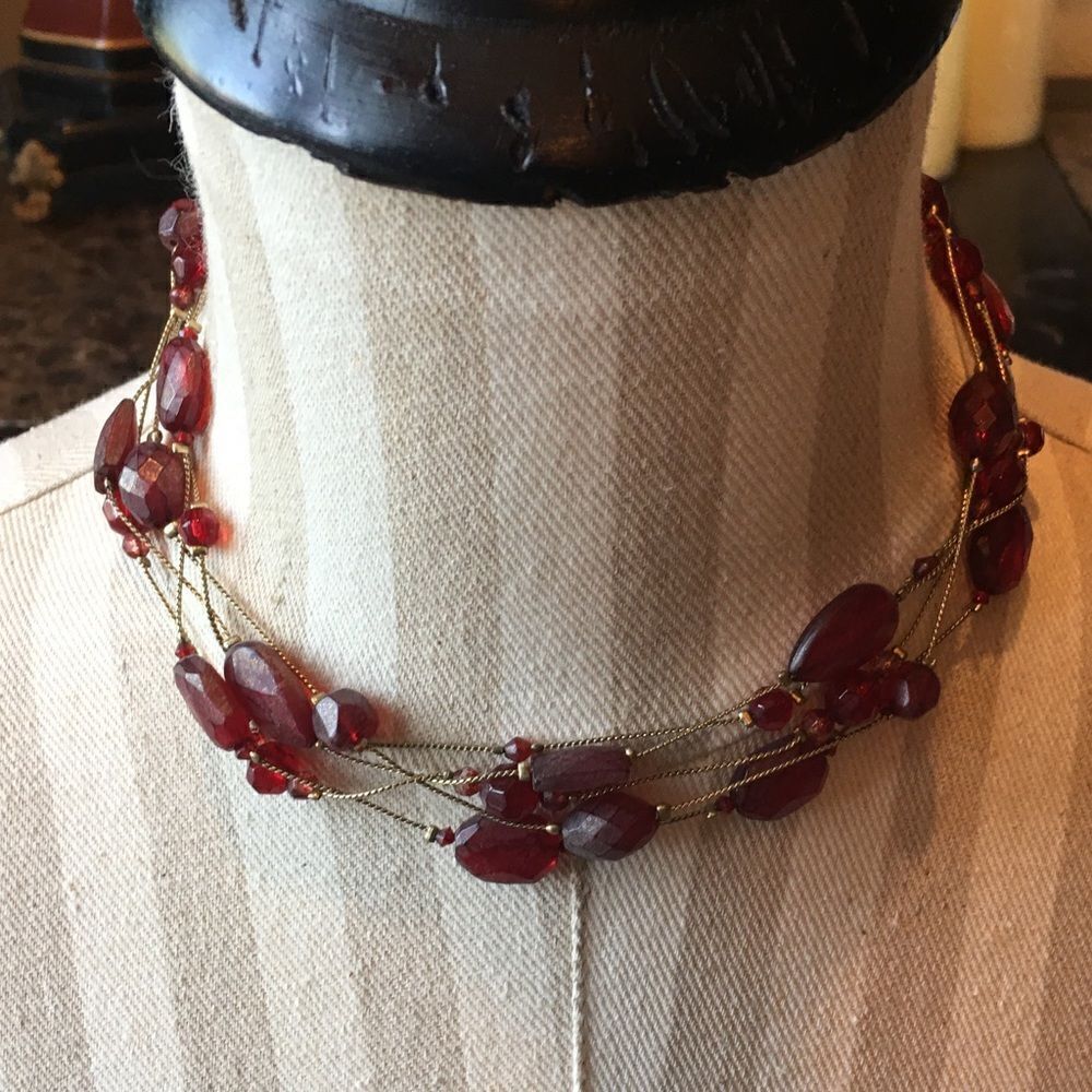 Red Jeweled Bead Necklace!